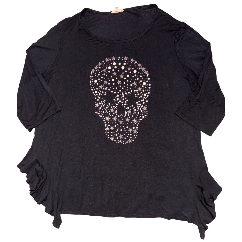 Loralette Women Plus Size Black Short Sleeve Skull Graphic Top, 3X